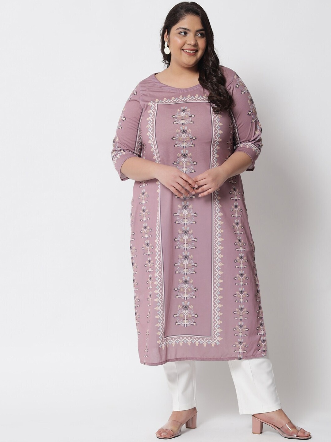 

Amydus Plus Size Ethnic Motifs Printed Kurta, Pink