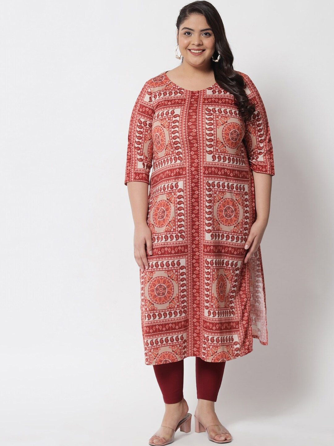 

Amydus Plus Size Ethnic Motifs Printed Cotton Kurta, Red
