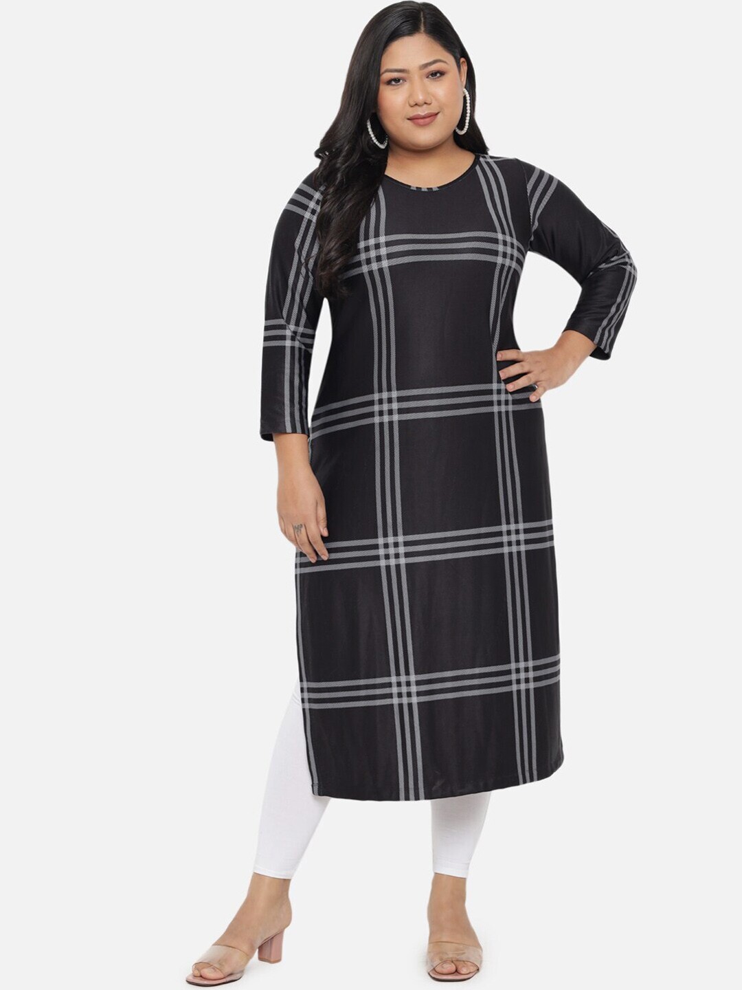

Amydus Checked Round Neck Woollen Kurta, Grey