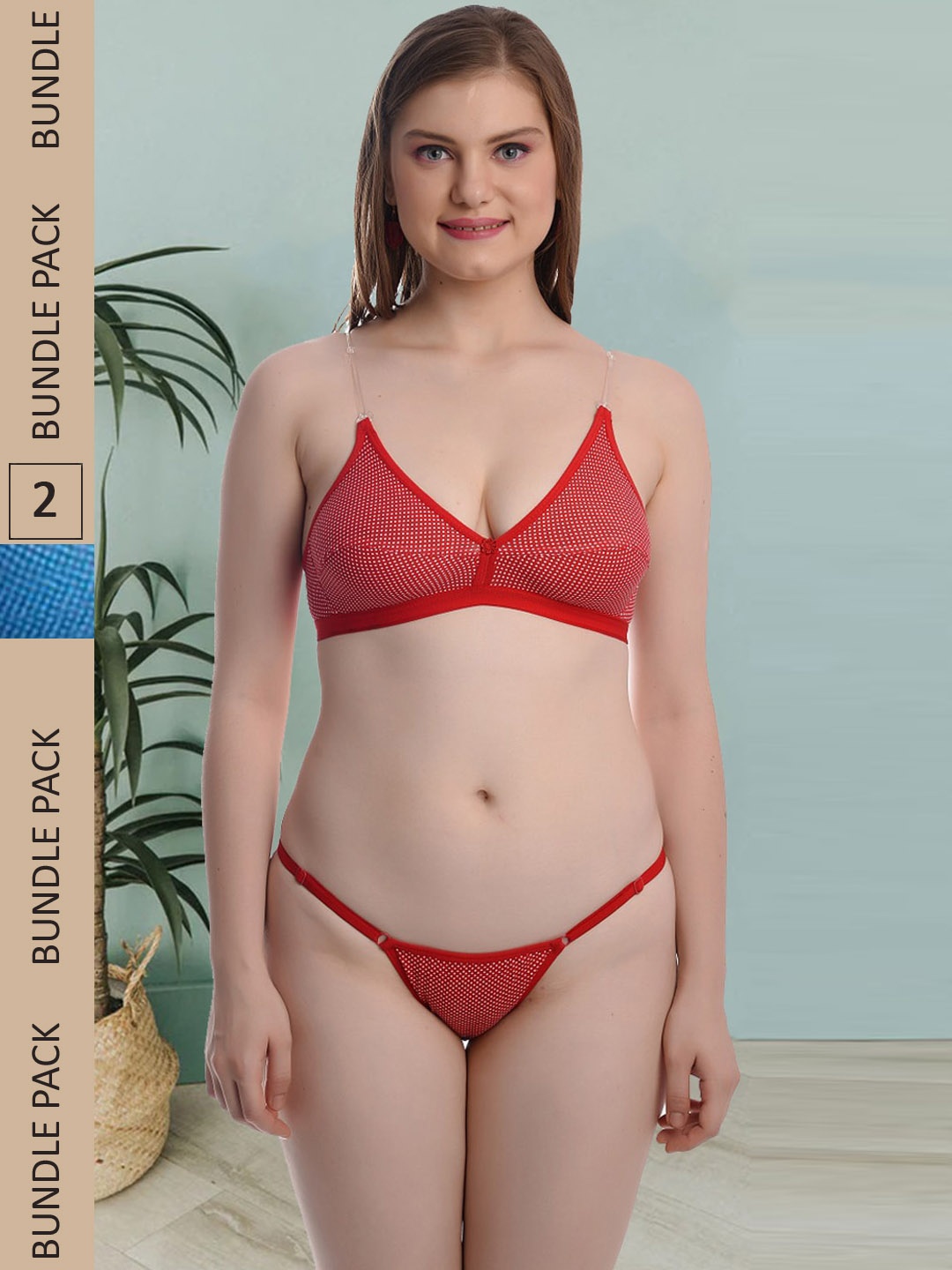 

Fleurt Women Pack Of 2 Printed Lingerie Set, Red