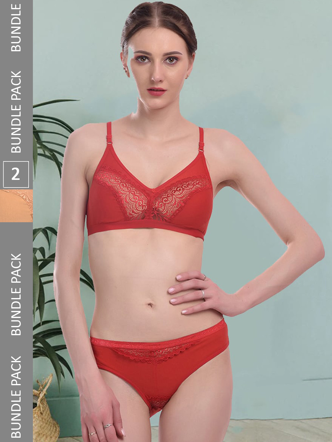 

Fleurt Pack Of 2 Self Design Non Padded Lingerie Set Fleurt-Set-401-RD-CM-30, Red