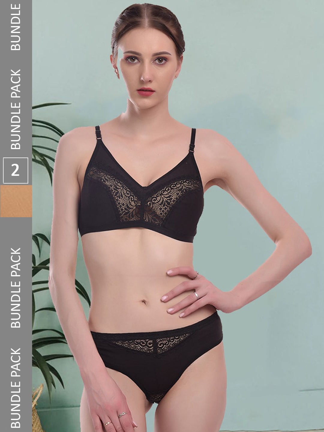 

Fleurt Pack Of 2 Self Design Non Padded Lingerie Set Fleurt-Set-401-BK-CM-30, Black