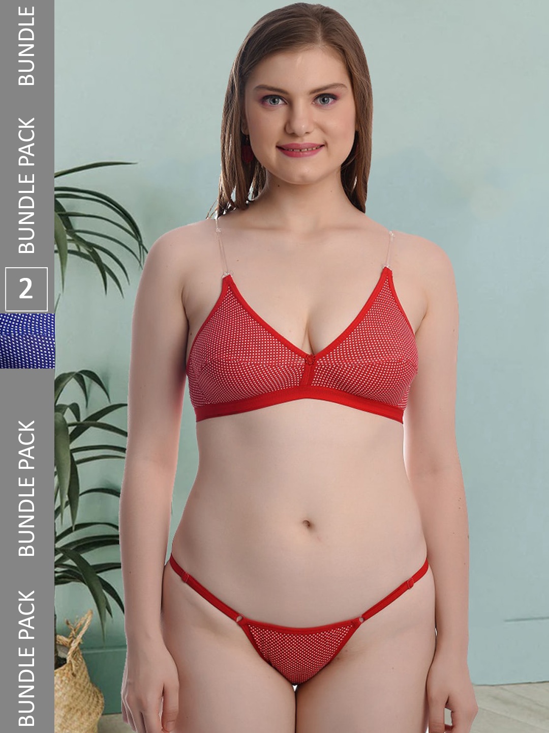 

Fleurt Pack Of 2 Non Padded Printed Lingerie Set Fleurt-Set-Bijli-RD-R.BL-30, Red