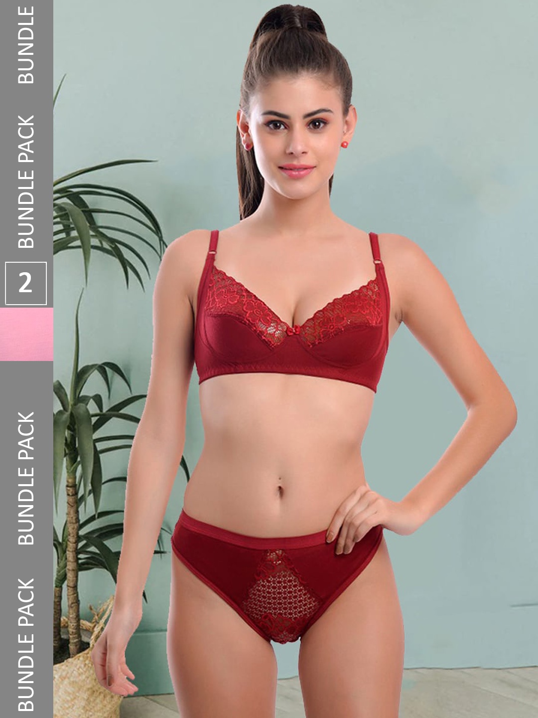 

Fleurt Pack Of 2 Self Design Non Padded Briefs Lingerie Set- Fleurt-Set-399-MR-PK-30, Maroon