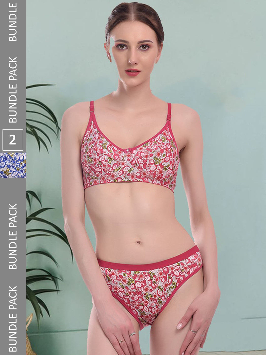 

Fleurt Pack Of 2 Printed Non Padded Lingerie Set- Fleurt-Set-Print 2-PK-Print 2-BL-30, Pink