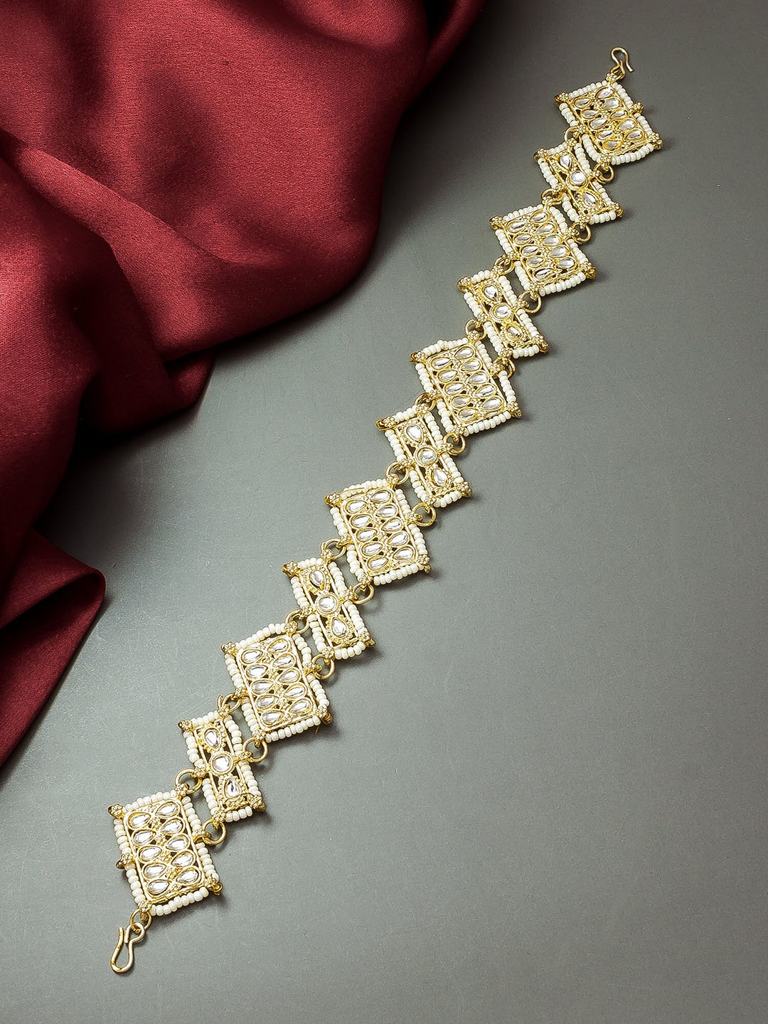 

aadita Gold-Plated Stone-Studded & Pearl Beaded Sheeshphool