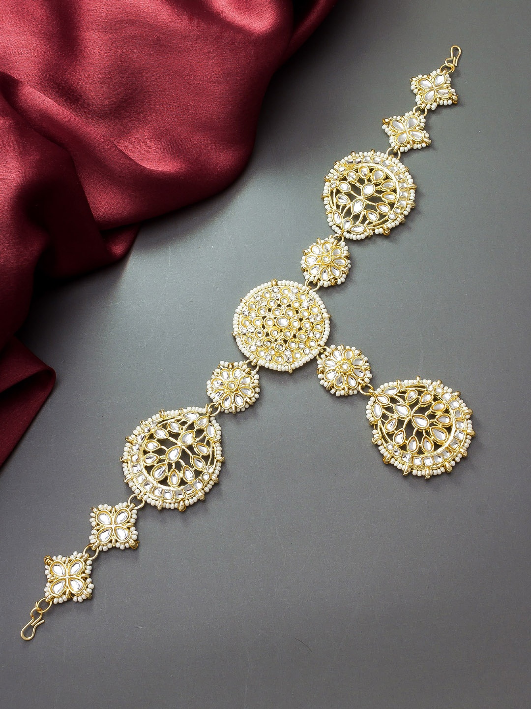 

aadita Gold-Plated Stone-Studded & Faux Pearls-Beaded Sheeshphool
