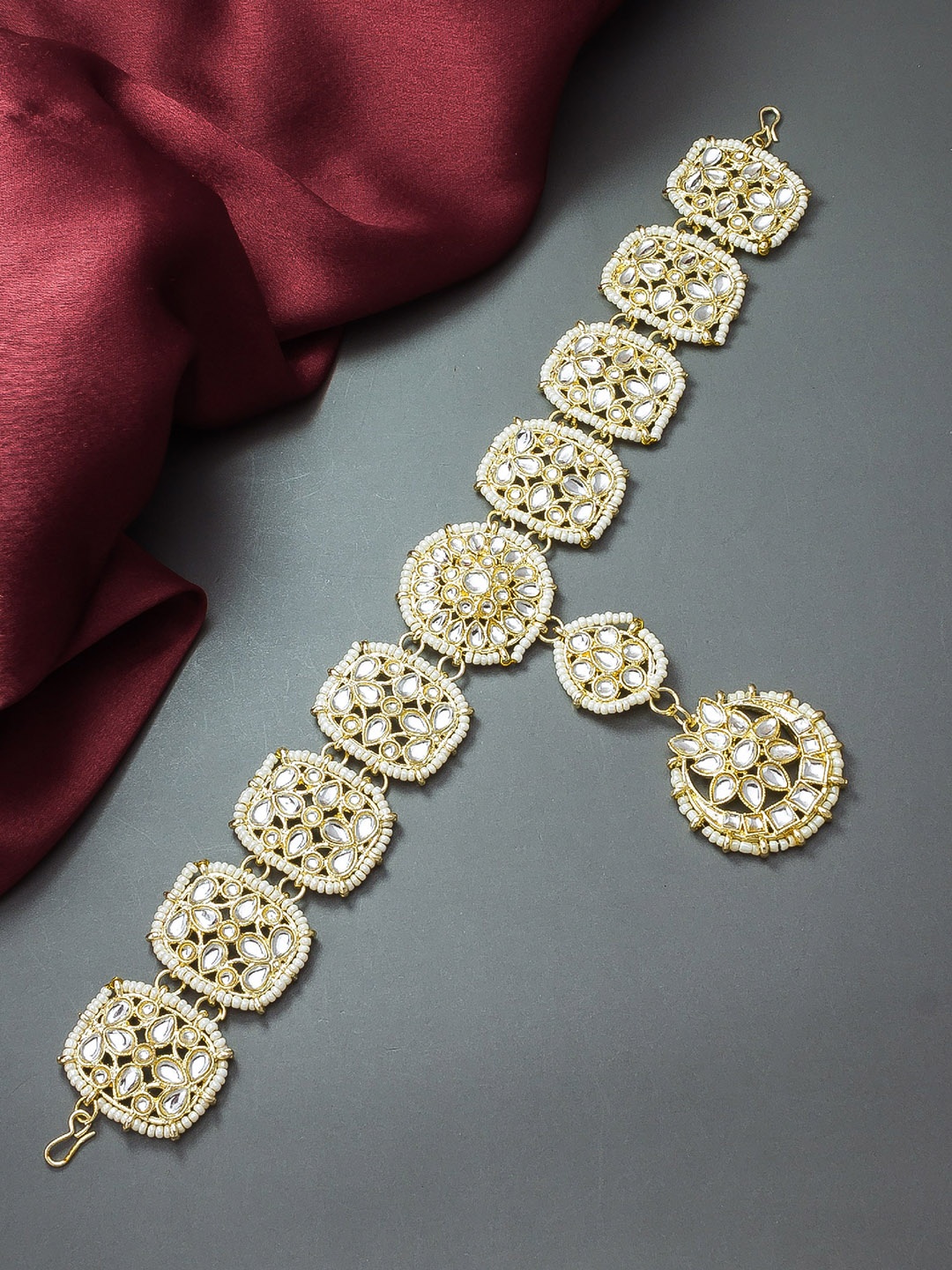 

aadita Gold-Plated Stone-Studded & Pearl Beaded Sheeshphool