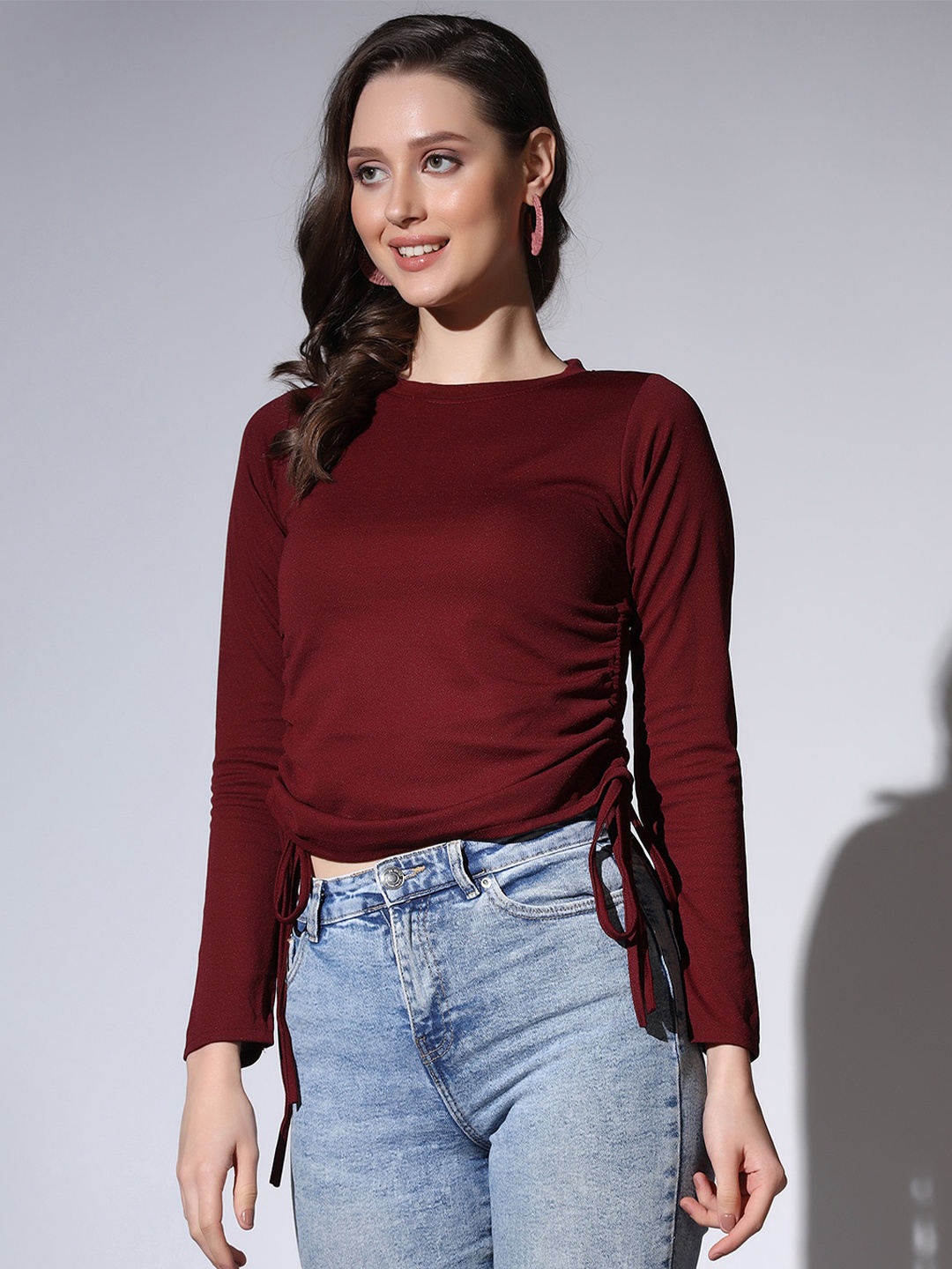 

Selvia Round Neck Tie-Up Lycra Top, Maroon