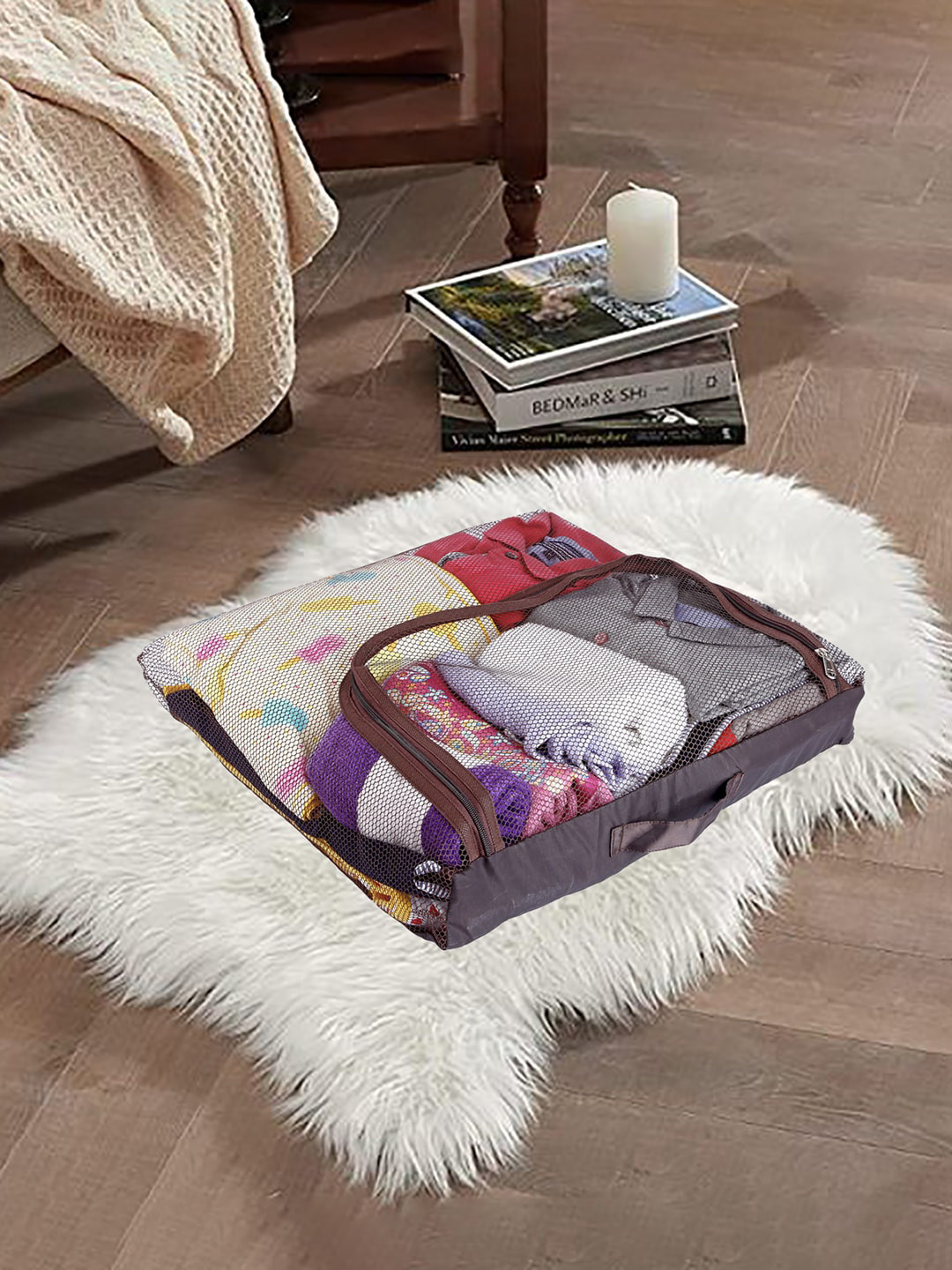 

My Gift Booth Brown Fabric Waterproof Travel Bag Organiser