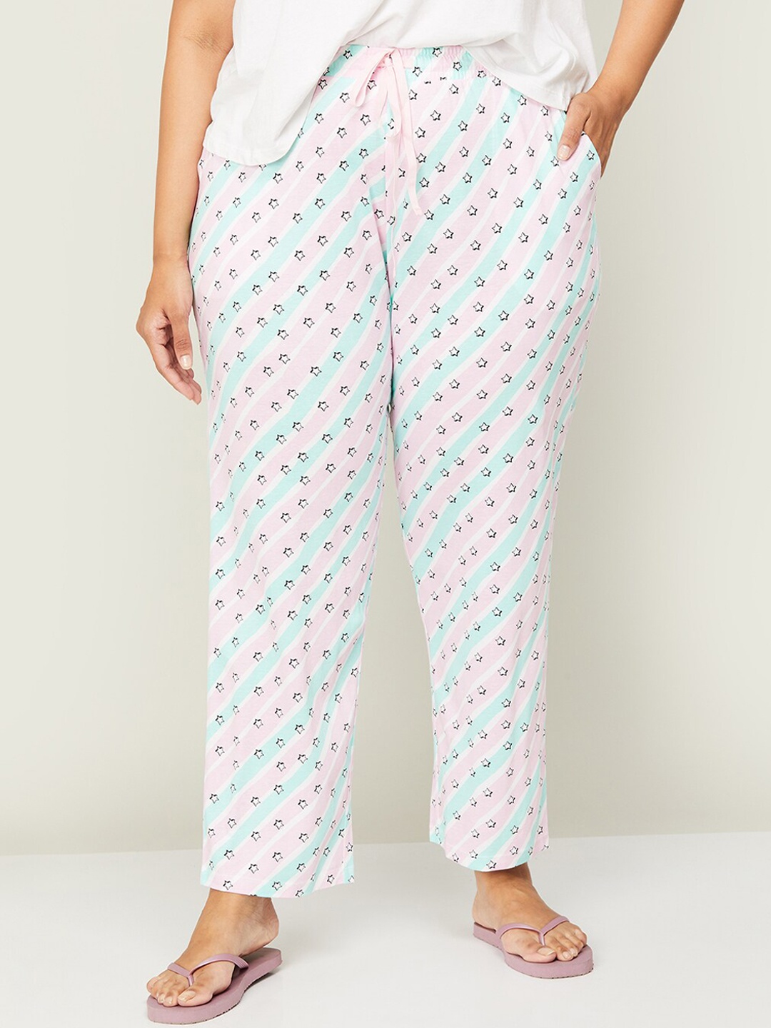 

Nexus by Lifestyle Women Plus Size Printed Cotton Lounge Pants, White