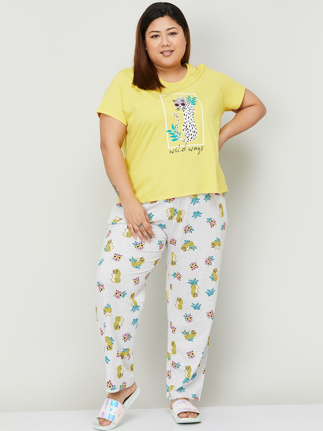 

Nexus by Lifestyle Plus Size Women Printed Night suit, Yellow