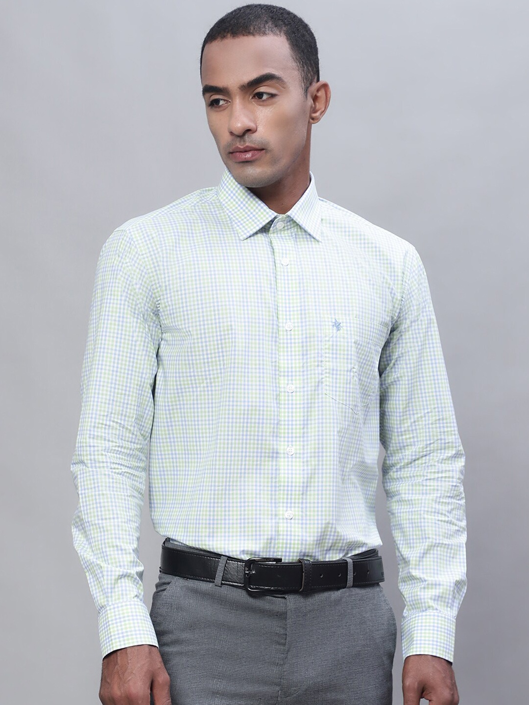 

Cantabil Men Cotton Grid Tattersall Checks Opaque Checked Formal Shirt, Green