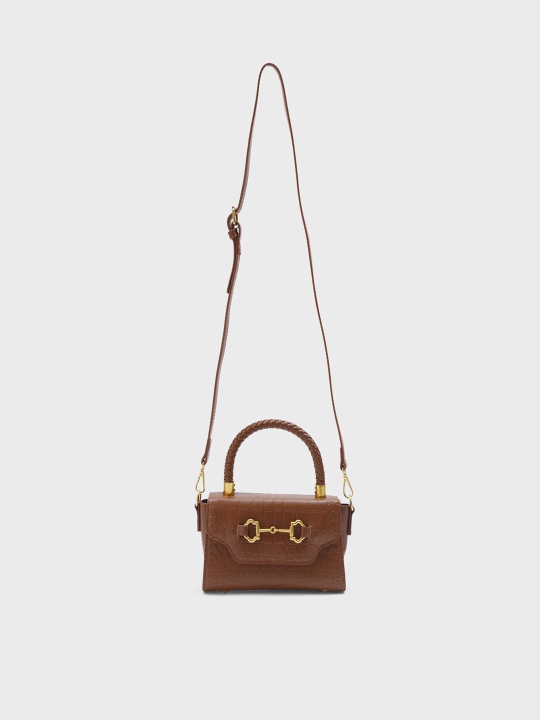 

20Dresses Synthetic Leather Structured Sling Bag, Brown