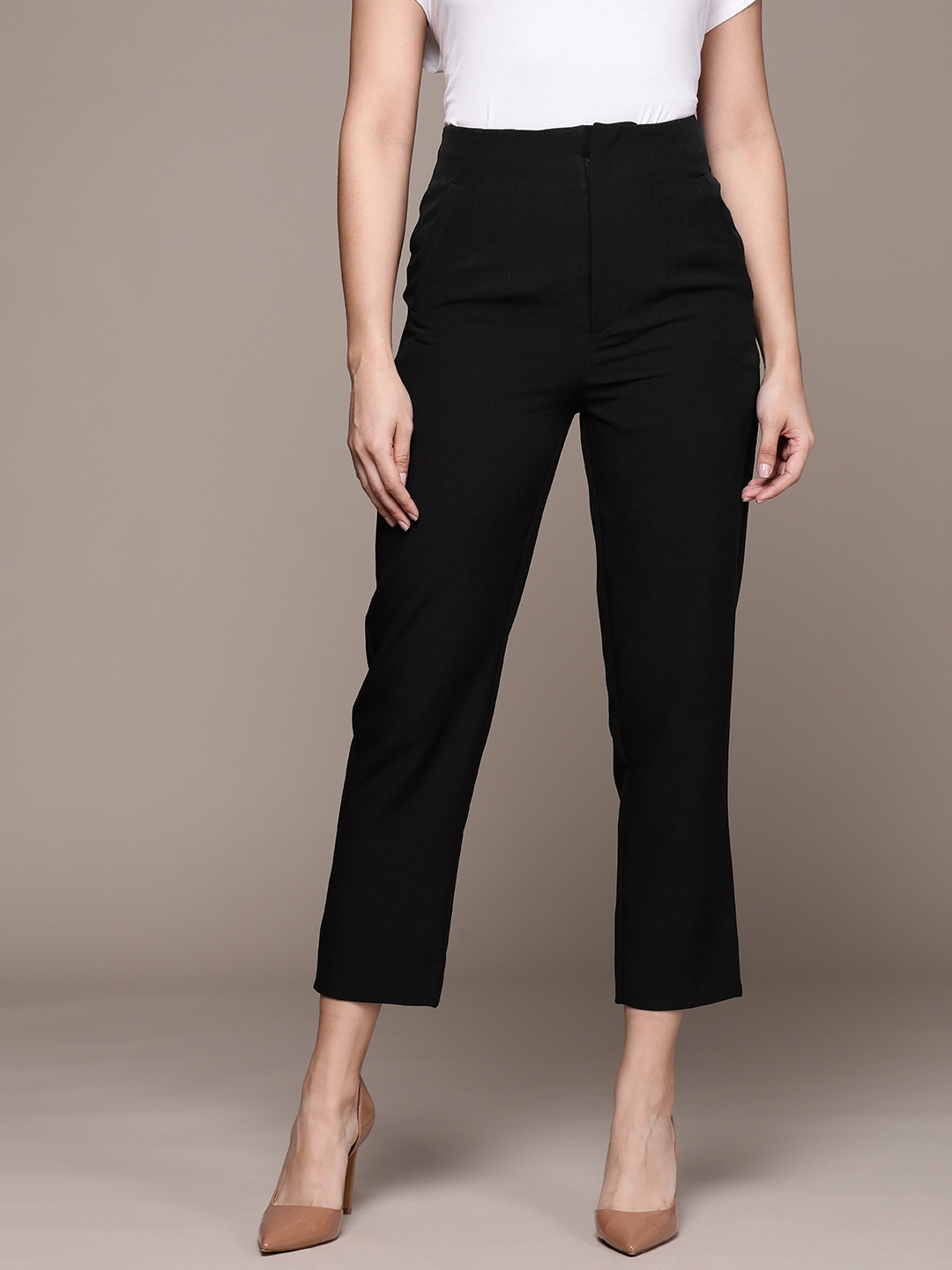 

Label Ritu Kumar Women High-Rise Tapered Fit Cropped Trousers, Black