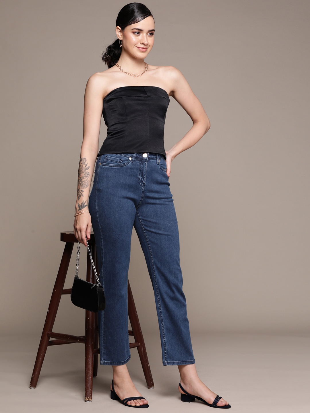 

Label Ritu Kumar Women Straight Fit High-Rise Jeans, Blue