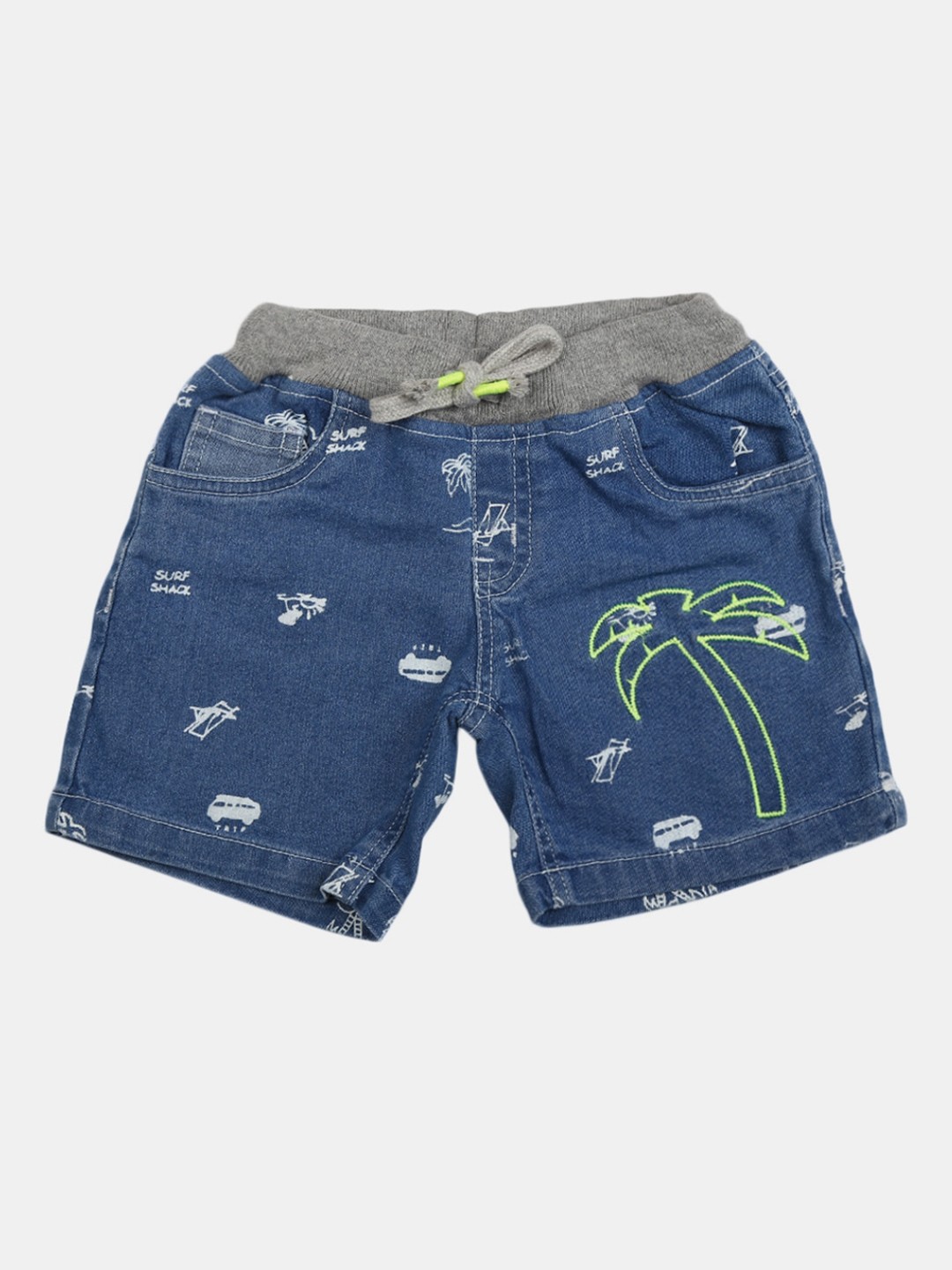 

V-Mart Boys Conversational Printed Denim Shorts, Blue