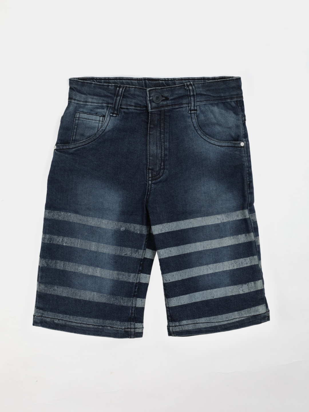 

V-Mart Boys Mid-Rise Striped Denim Shorts, Blue