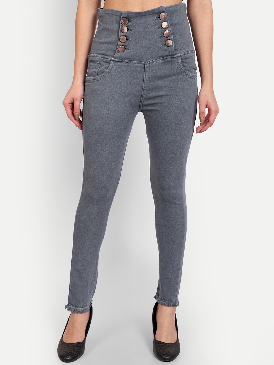 

AngelFab Women Jean Skinny Fit High-Rise Light Fade Stretchable Cotton Jeans, Grey