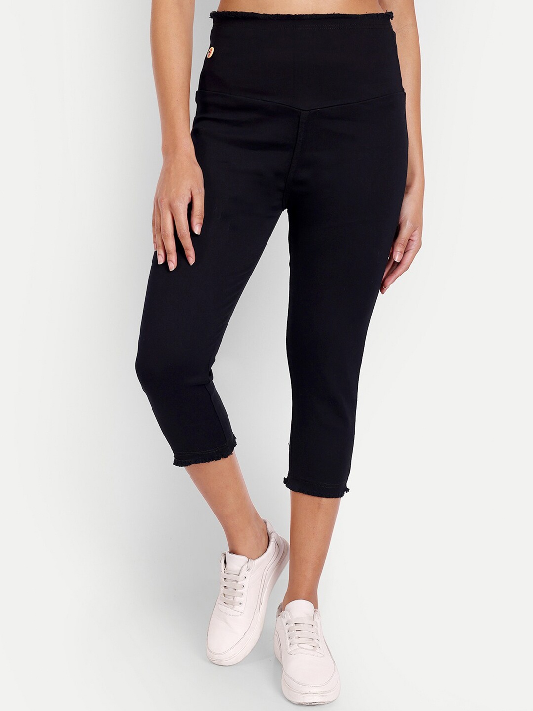 

AngelFab Women Slim Fit Cotton High-Rise Capris, Black