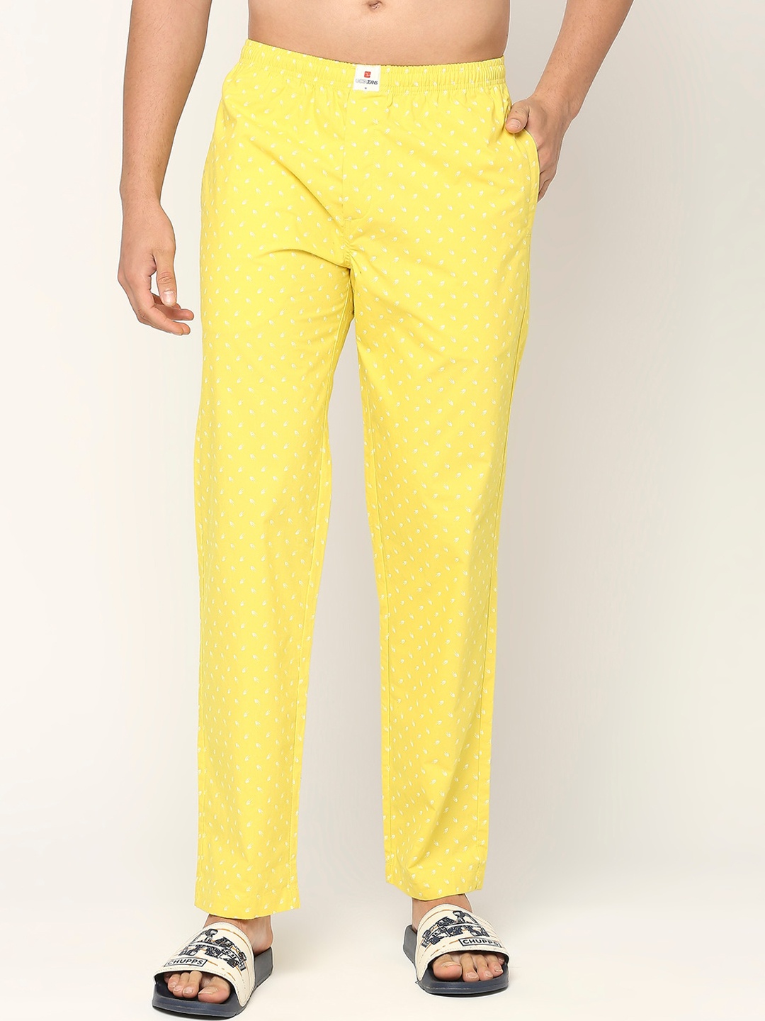 

UnderJeans by Spykar Men Printed Cotton Lounge Pants, Yellow