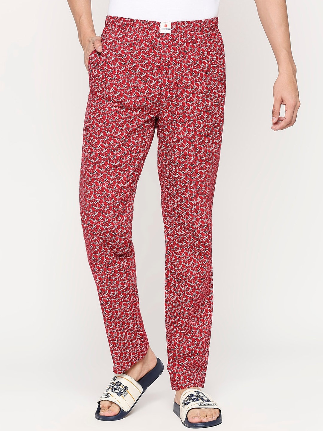 

UnderJeans by Spykar Men Printed Cotton Lounge Pants, Red