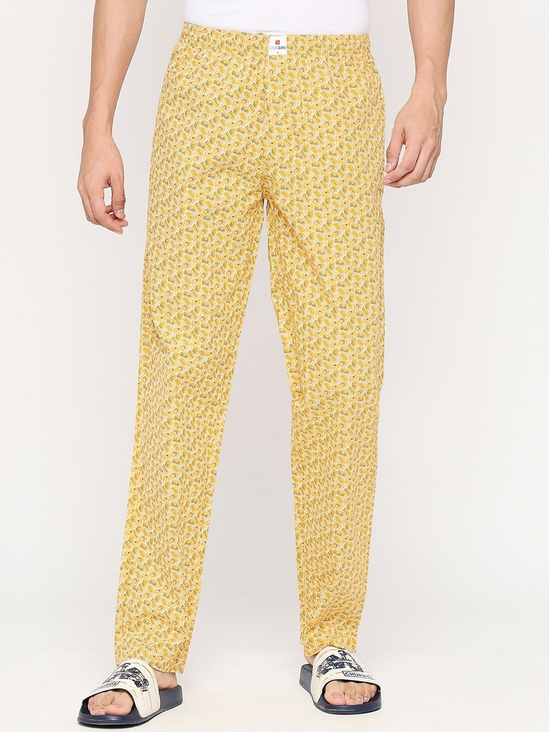 

UnderJeans by Spykar Men Printed Cotton Lounge Pants, Yellow