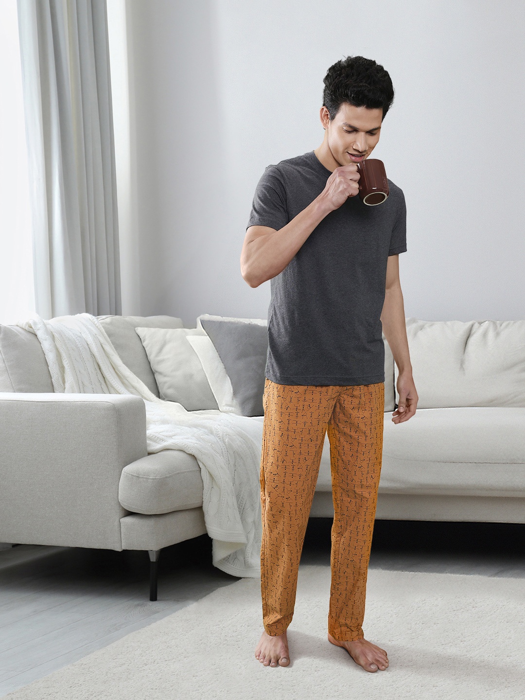 

UnderJeans by Spykar Men Printed Cotton Lounge Pant, Mustard