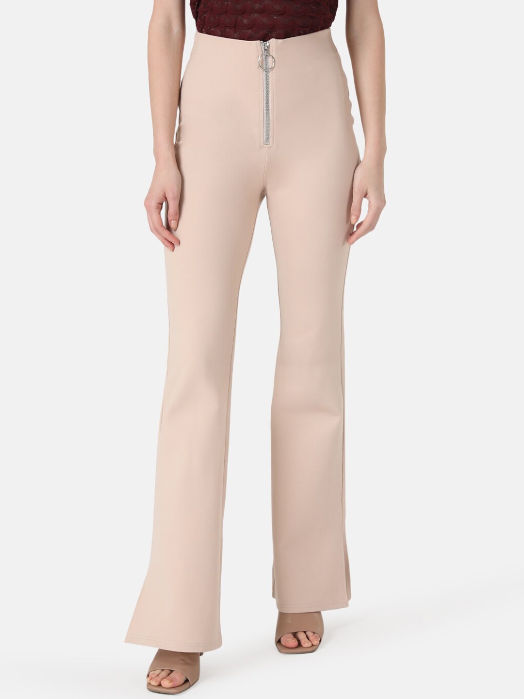 

Kazo Flat-Front High-Rise Bootcut Trousers, Beige