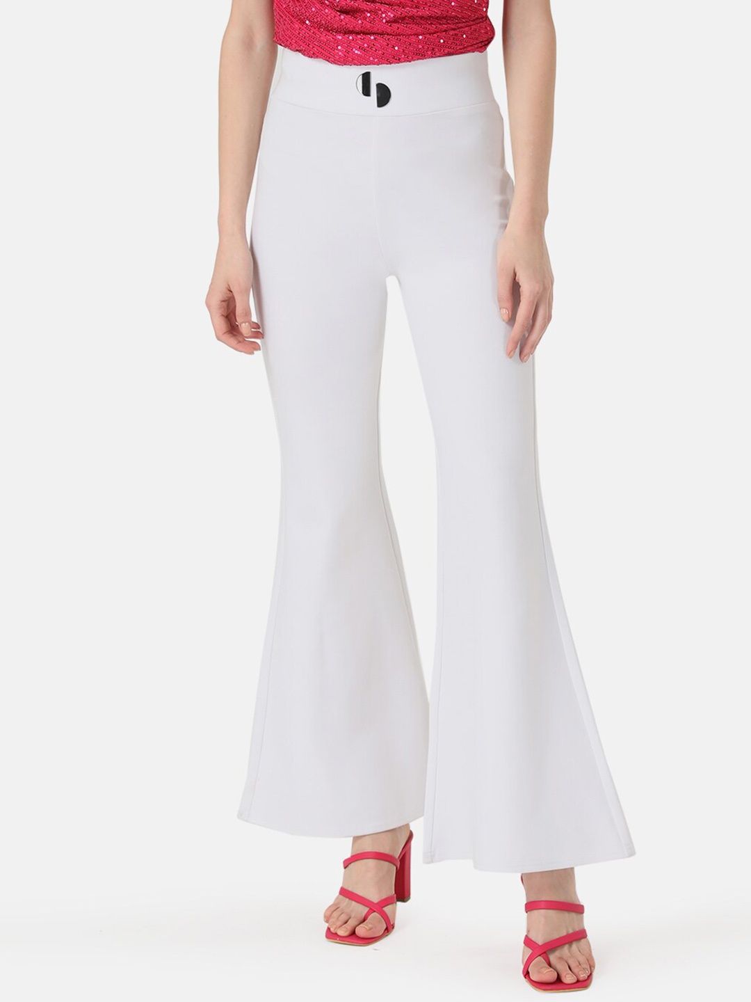 

Kazo Flat-Front High-Rise Bootcut Trousers, White