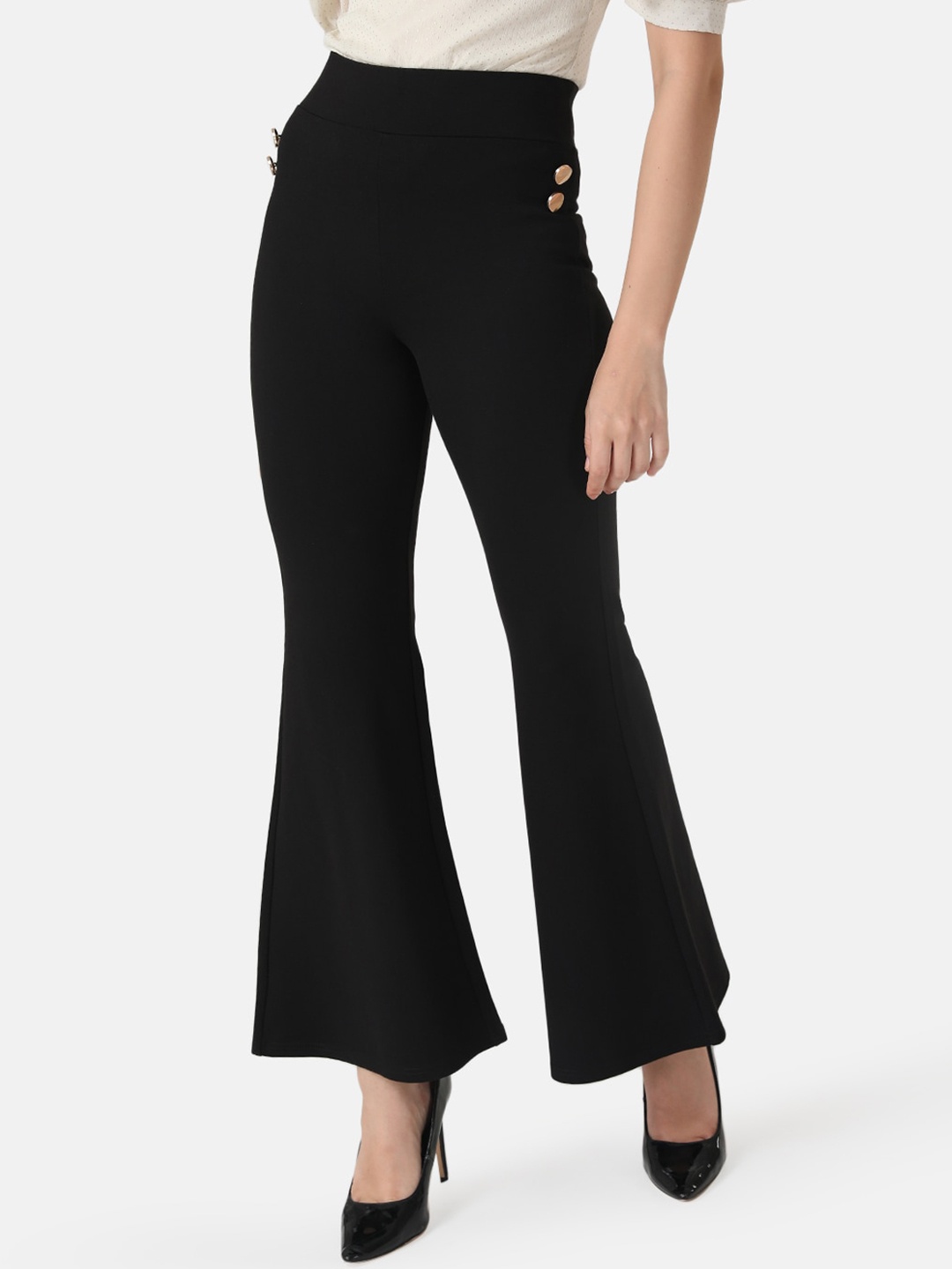 

Kazo Women High-Rise Bootcut Formal Trousers, Black