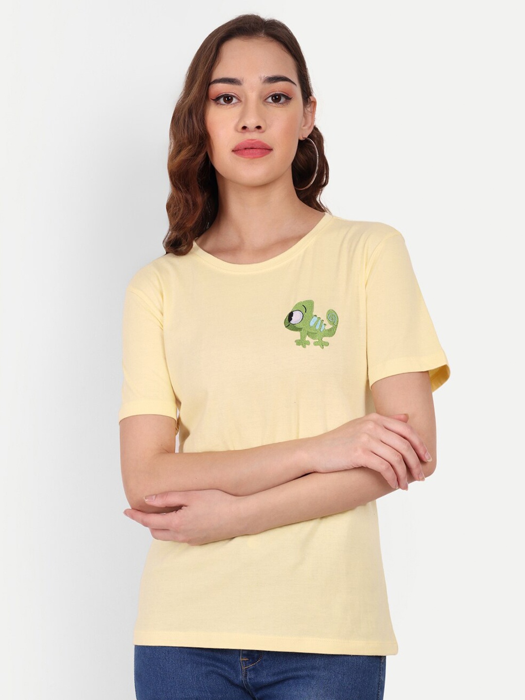 

Sttavoss Embroidered Pure Cotton T-shirt, Yellow