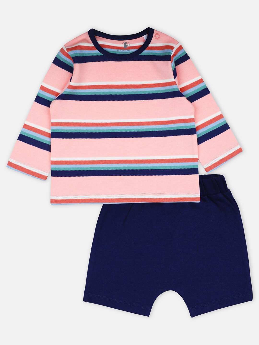 

Babysafe Infants Boys Pure Cotton Striped T-shirt with Shorts, Pink