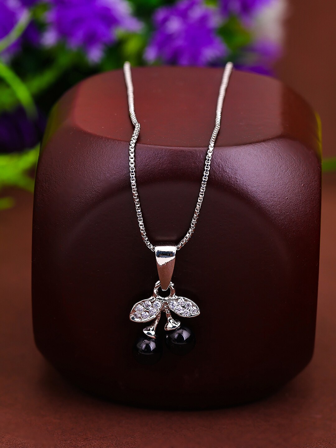 

Pissara by Sukkhi 925 Sterling Silver Rhodium-Plated CZ-Studded Pendant With Chain