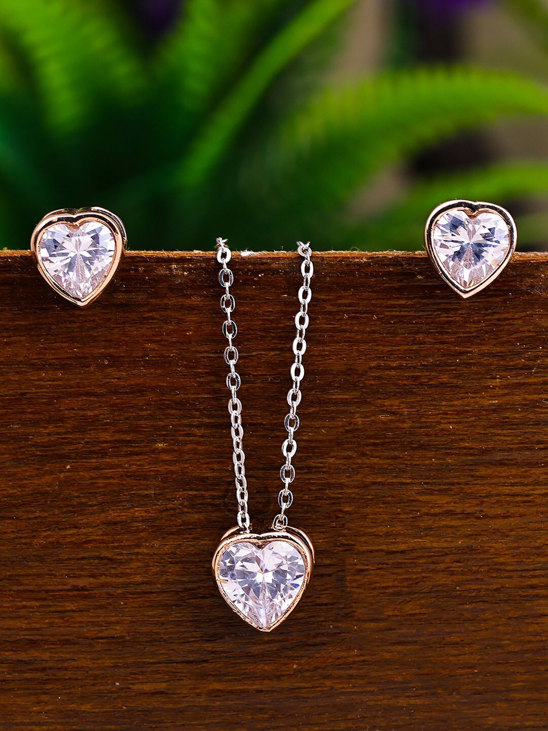

Pissara by Sukkhi 925 Sterling Silver & Rose Gold-Plated CZ-Studded Pendant and Earrings