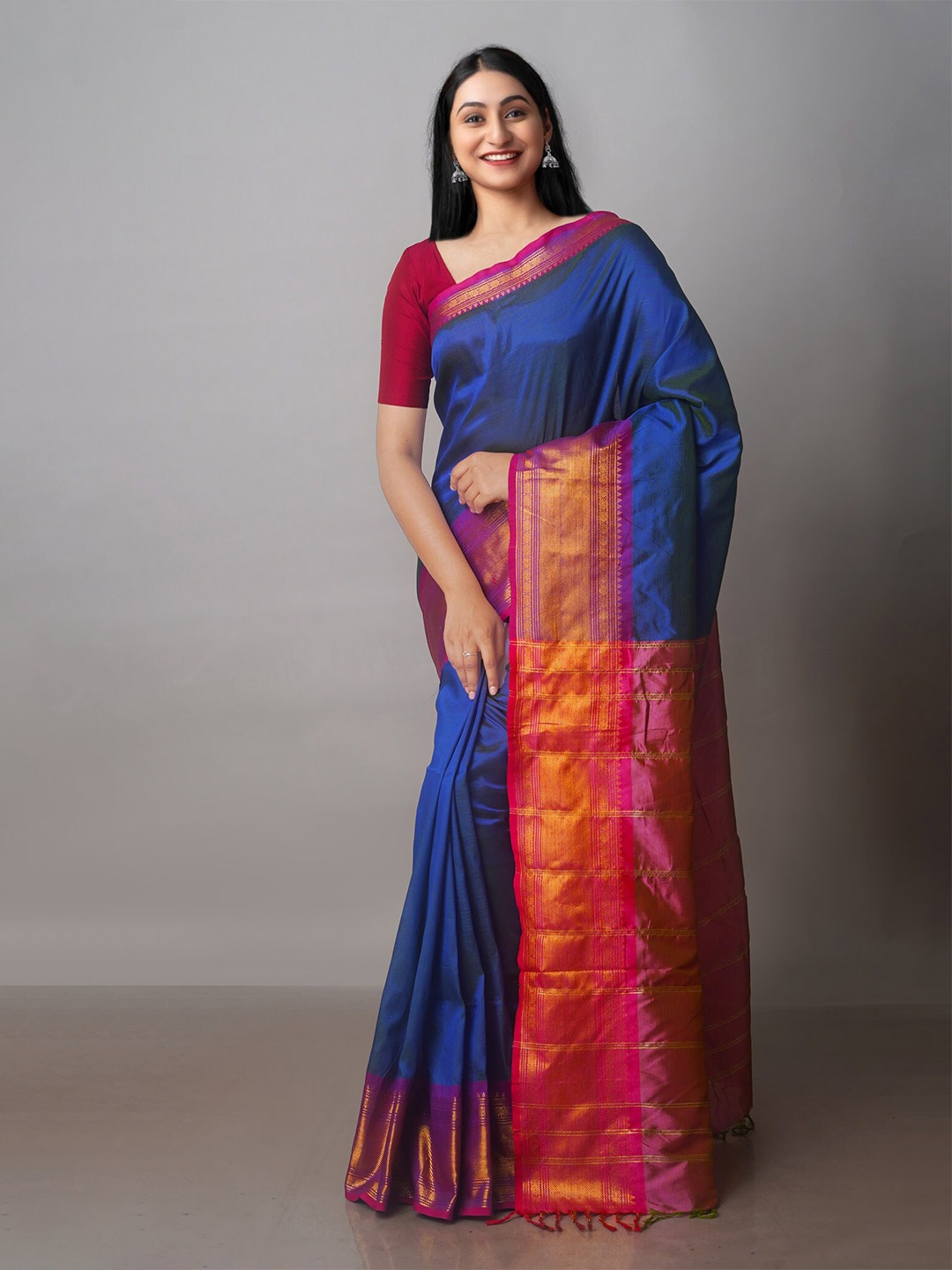 

Unnati Silks Zari Mangalagiri Saree, Blue