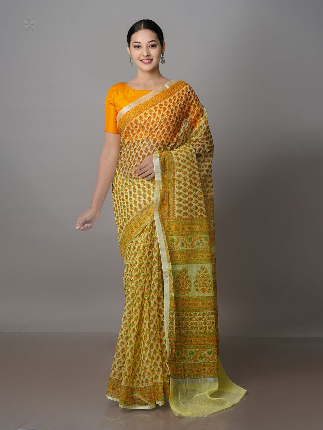 

Unnati Silks Ethnic Motifs Zari Pure Cotton Kota Saree, Yellow