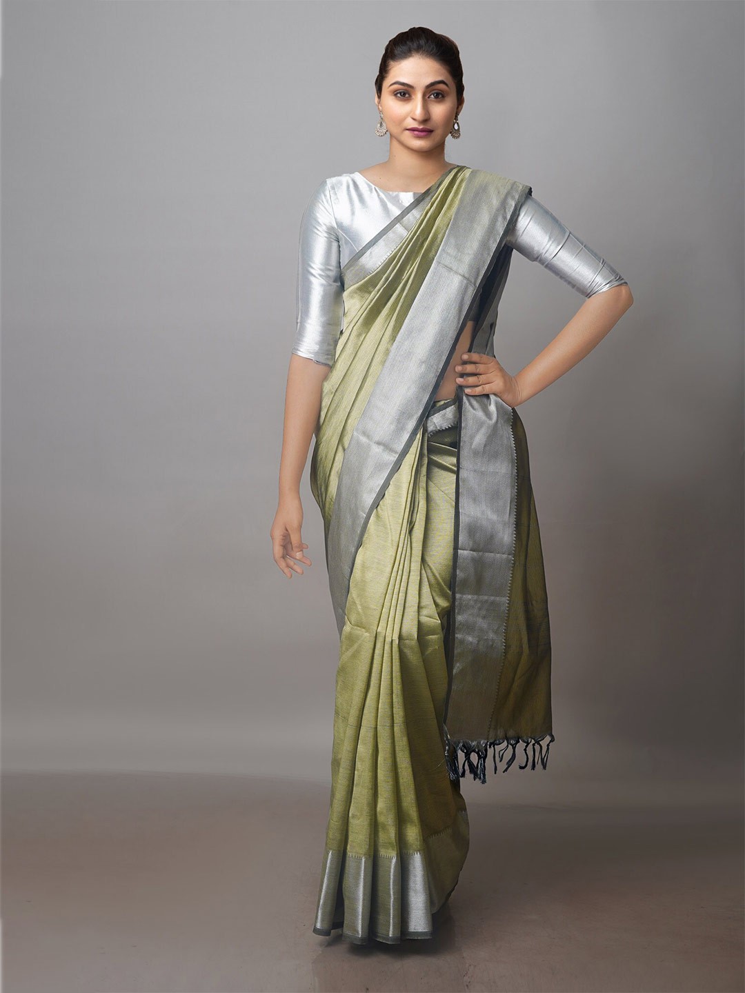 

Unnati Silks Zari Mangalagiri Silk Saree, Green