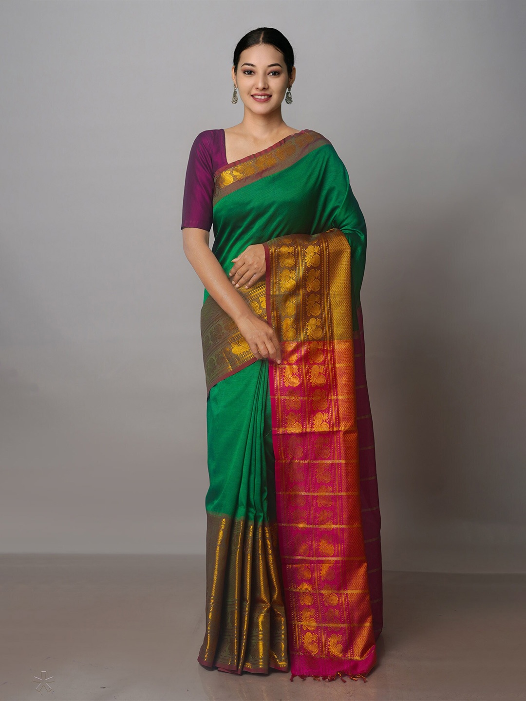 

Unnati Silks Zari Mangalagiri Saree, Green