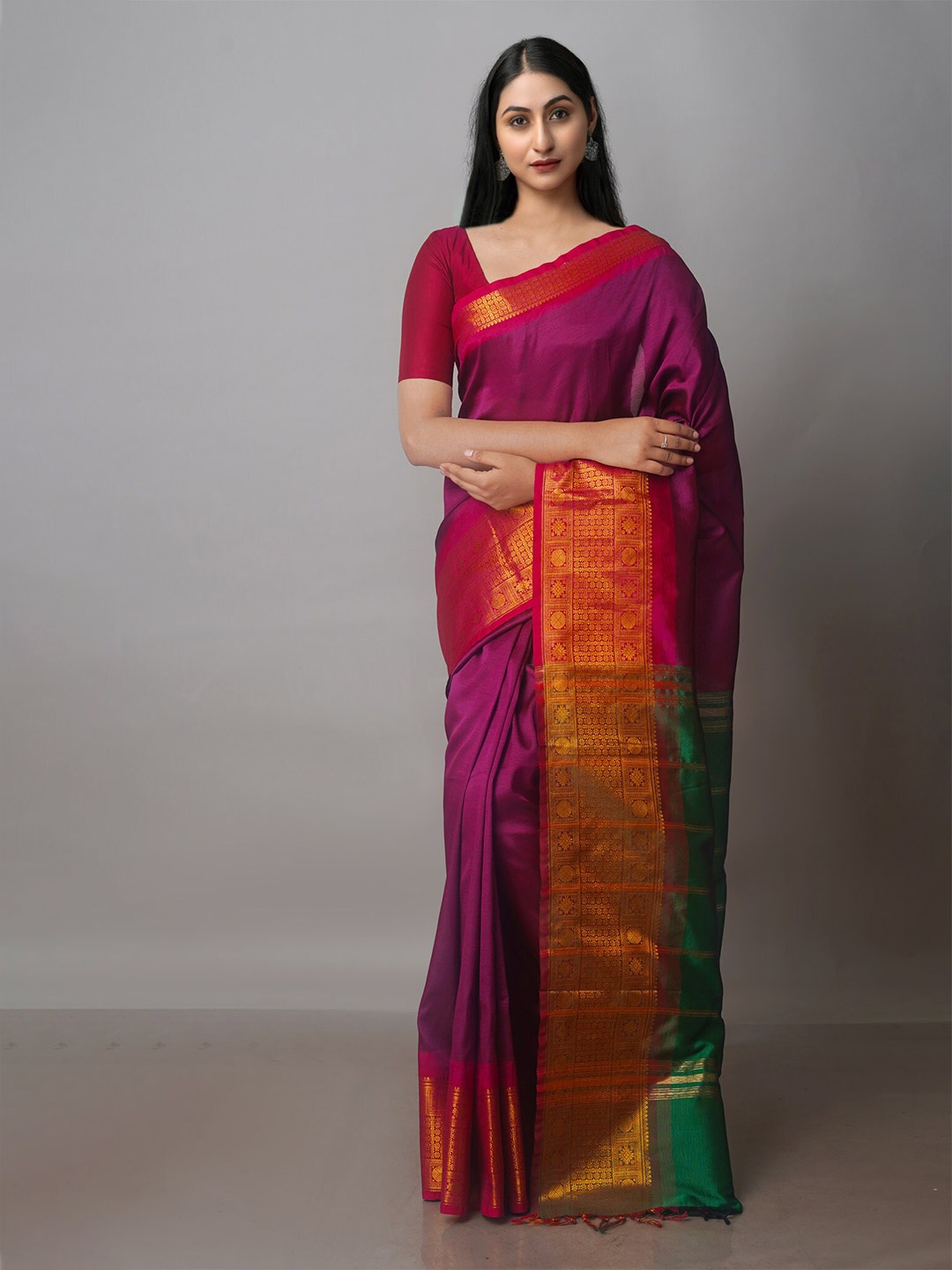 

Unnati Silks Woven Design Zari Mangalagiri Saree, Magenta