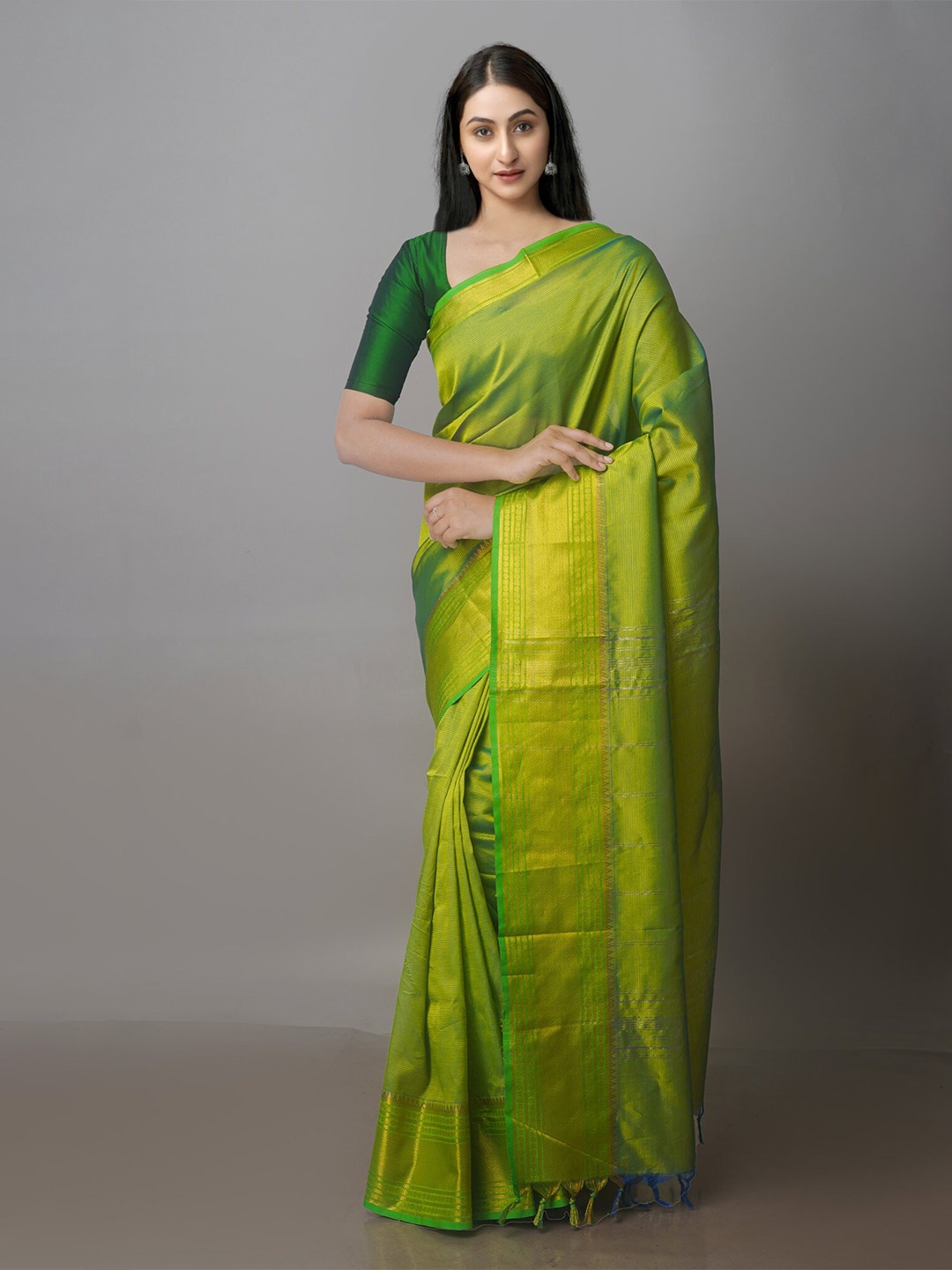 

Unnati Silks Zari Mangalagiri Saree, Green