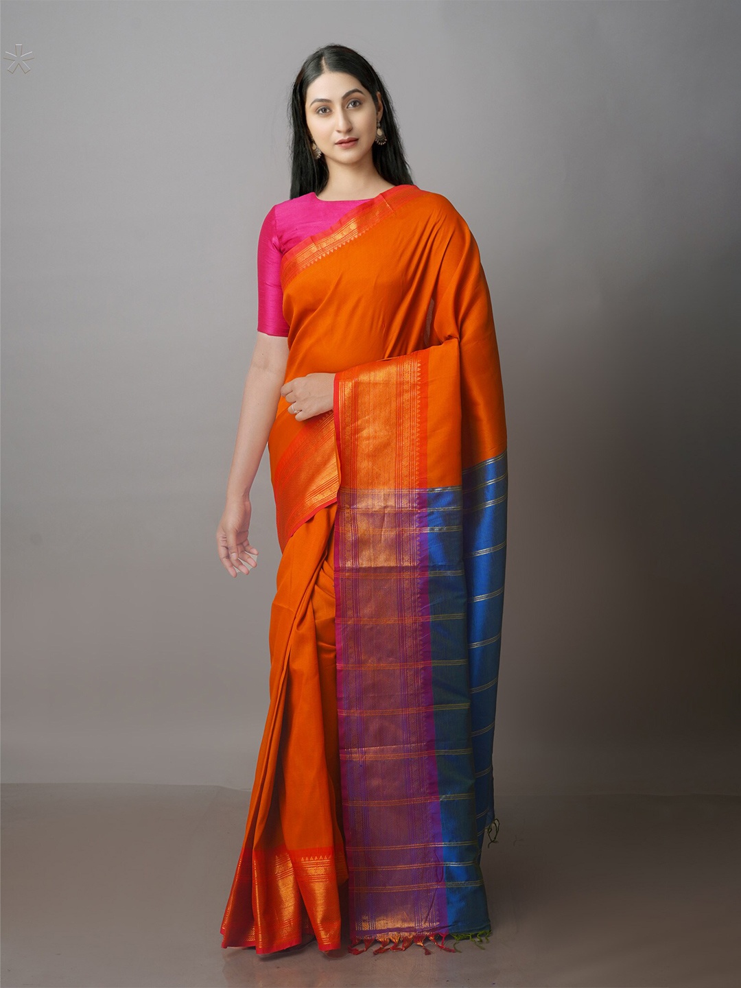 

Unnati Silks Zari Mangalagiri Saree, Orange