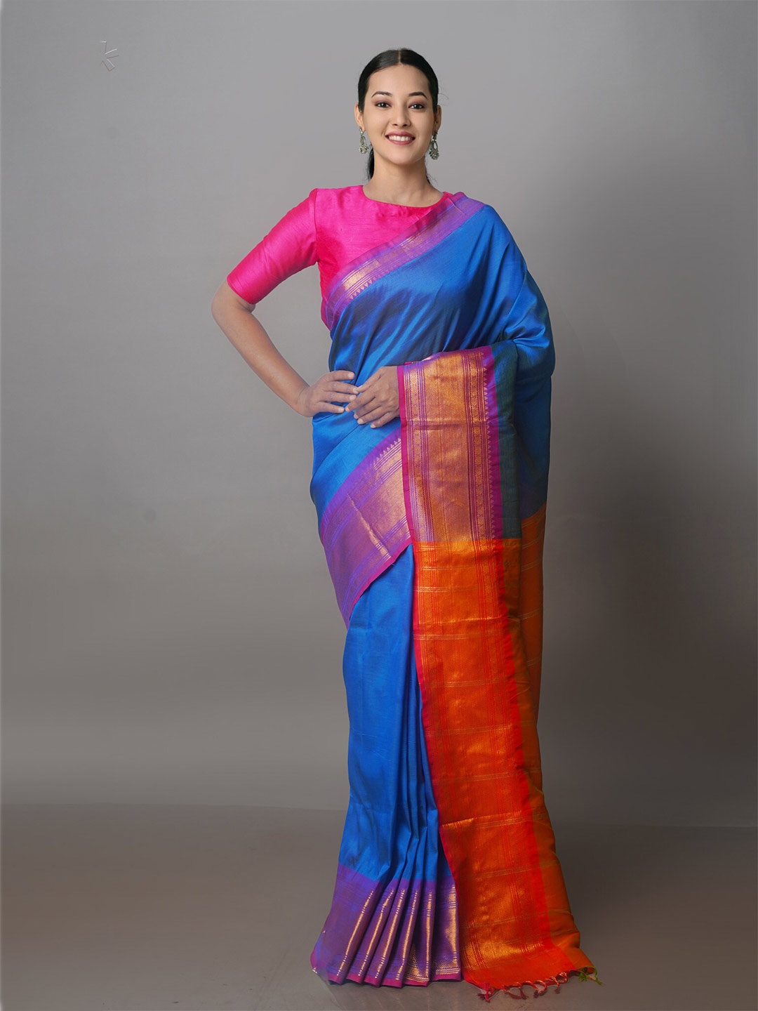 

Unnati Silks Zari Mangalagiri Saree, Blue