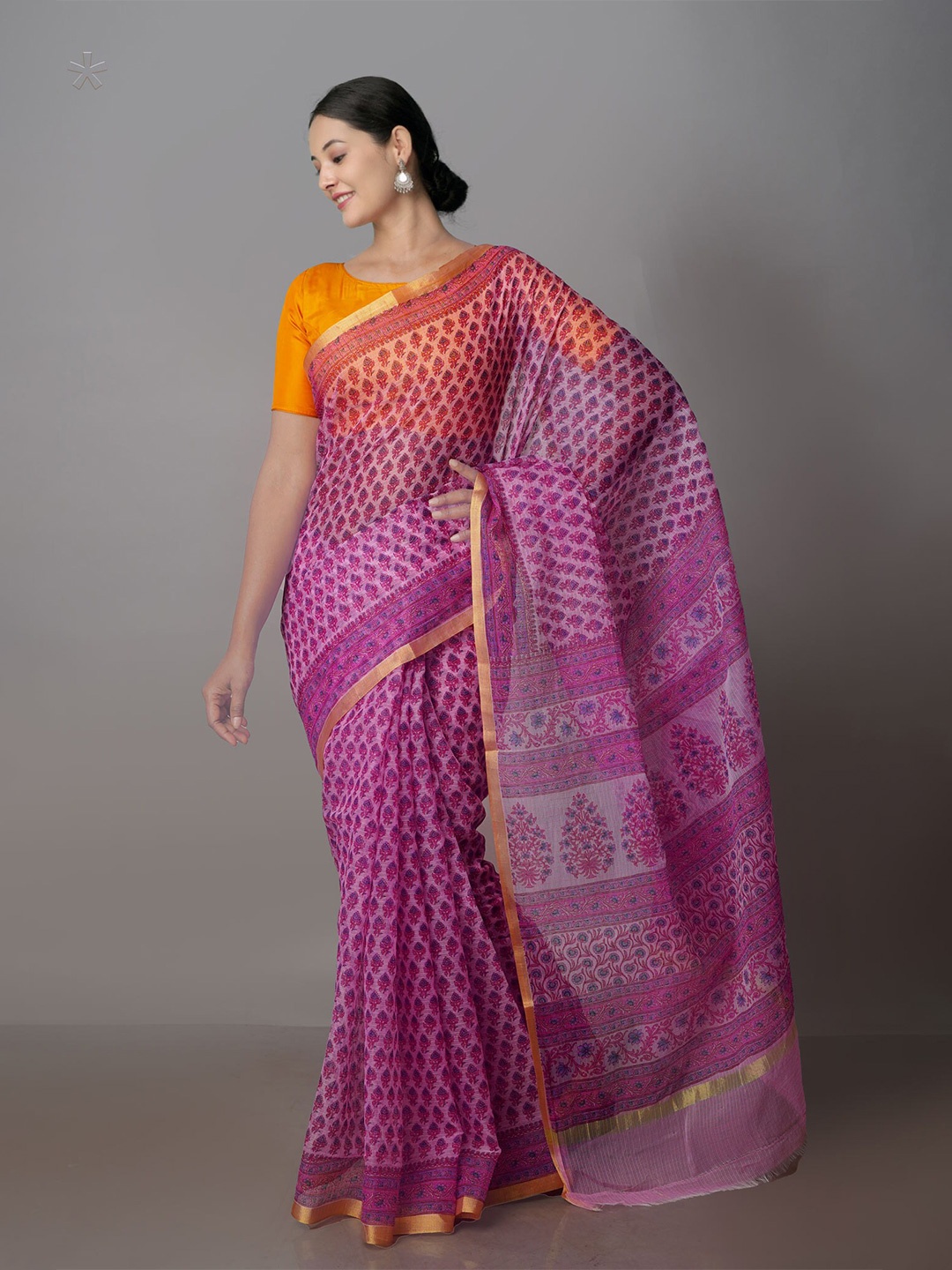 

Unnati Silks Ethnic Motifs Block Printed Zari Pure Cotton Kota Saree, Pink