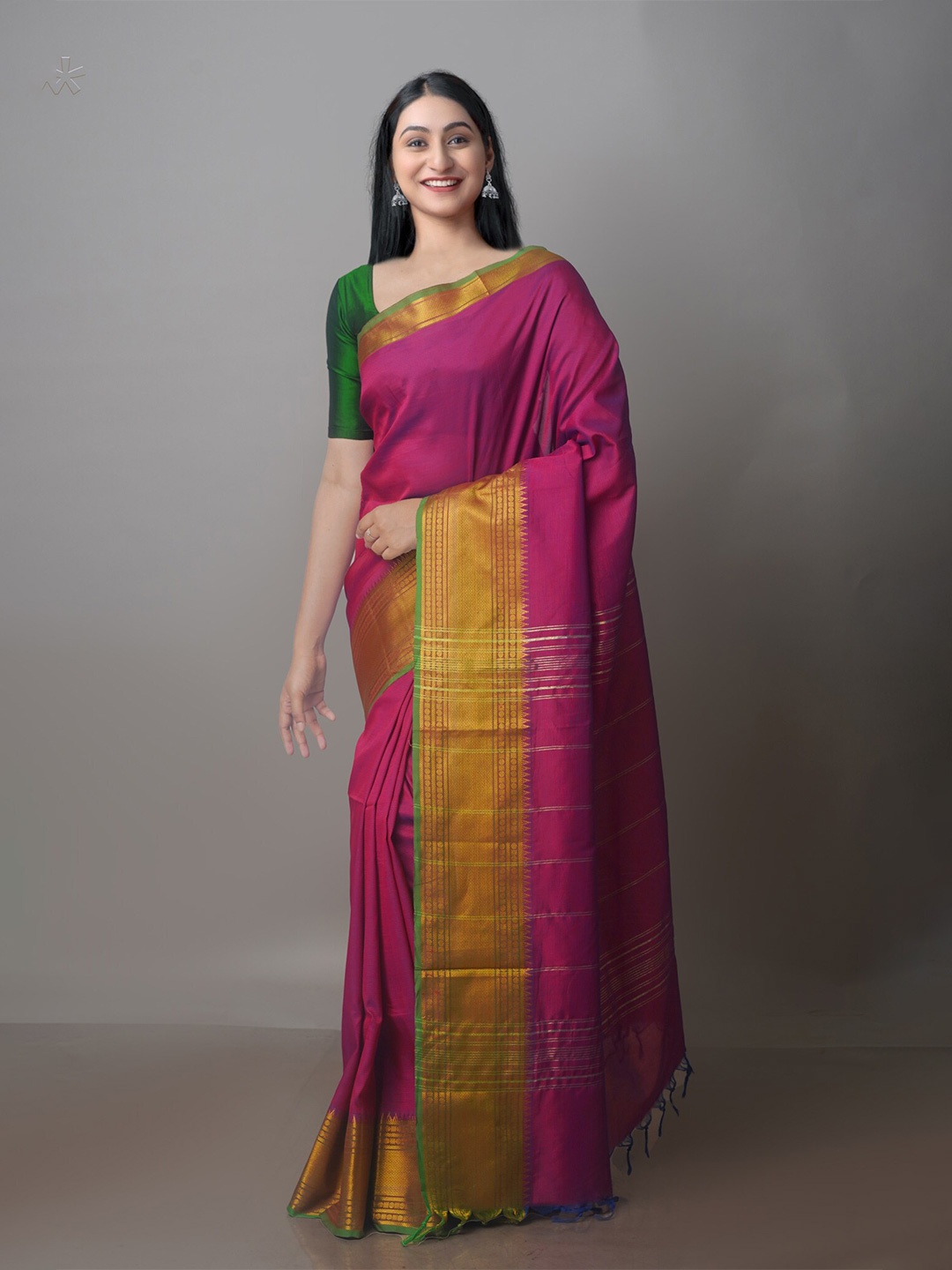 

Unnati Silks Woven Design Zari Silk Blend Mangalagiri Saree, Pink