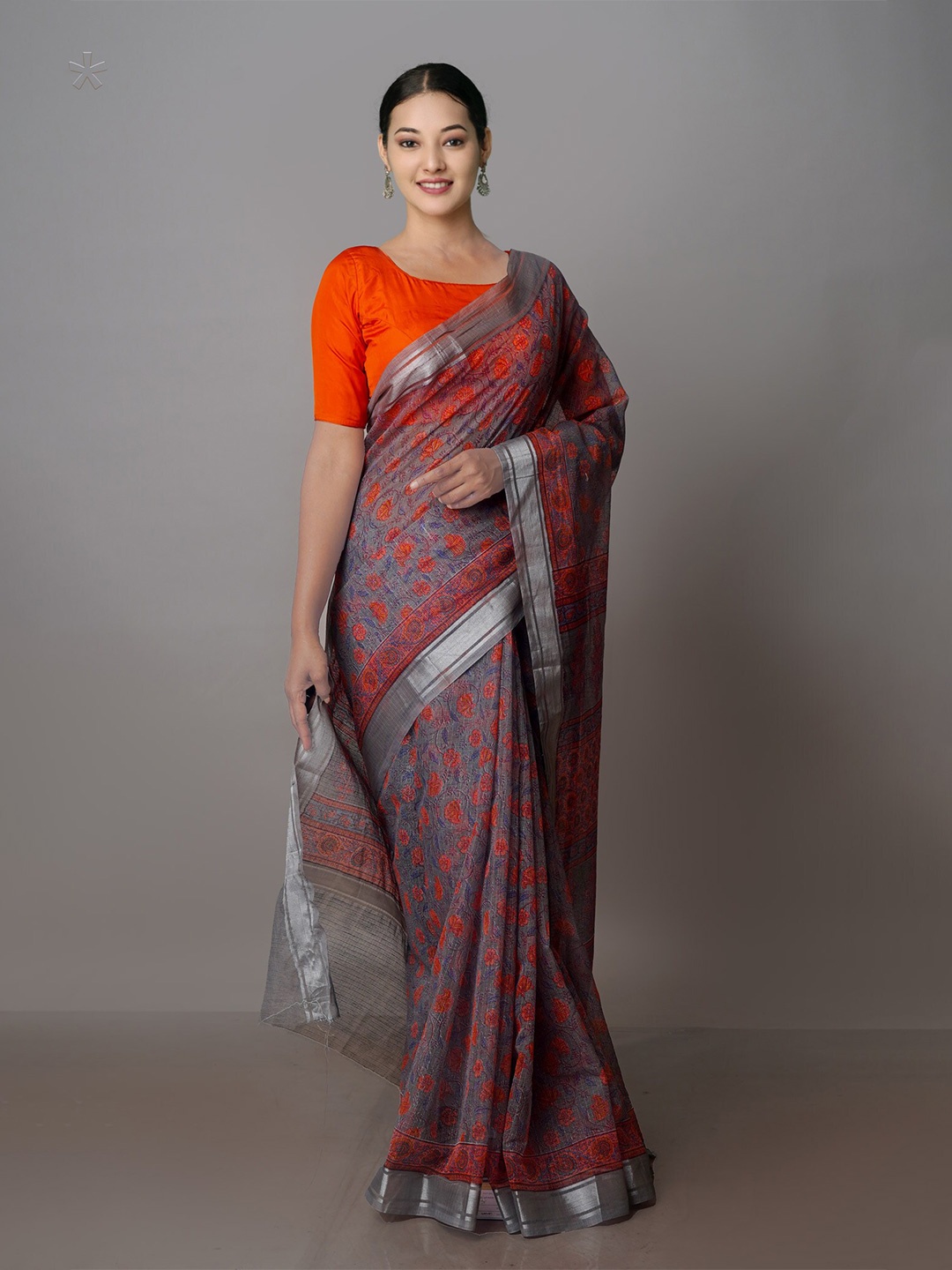 

Unnati Silks Ethnic Motifs Block Printed Zari Pure Cotton Kota Saree, Grey