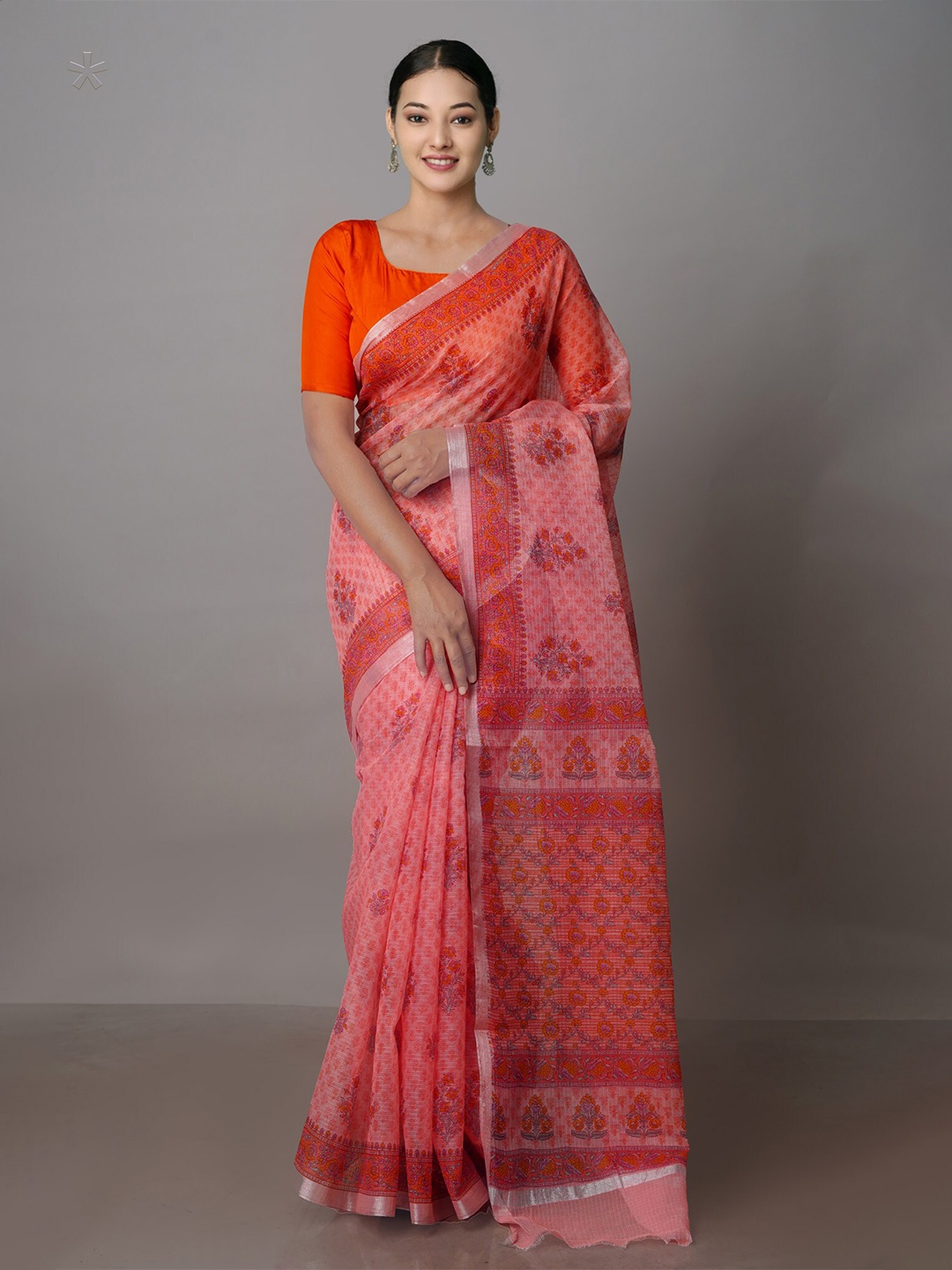

Unnati Silks Ethnic Motifs Block Printed Zari Pure Cotton Kota Saree, Red