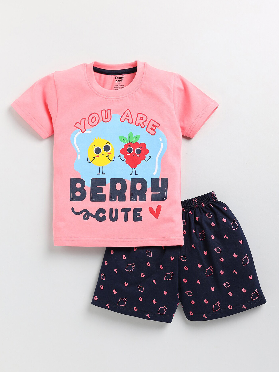 

Toonyport Boys Printed Pure Cotton Round Neck T-shirt with Shorts Clothing Set, Pink
