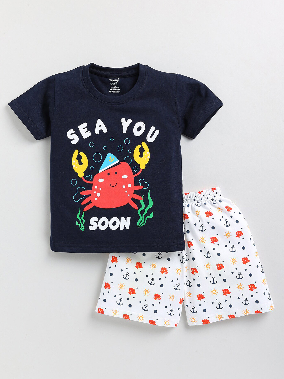 

Toonyport Boys Pure Cotton Printed T-shirt with Shorts, Blue