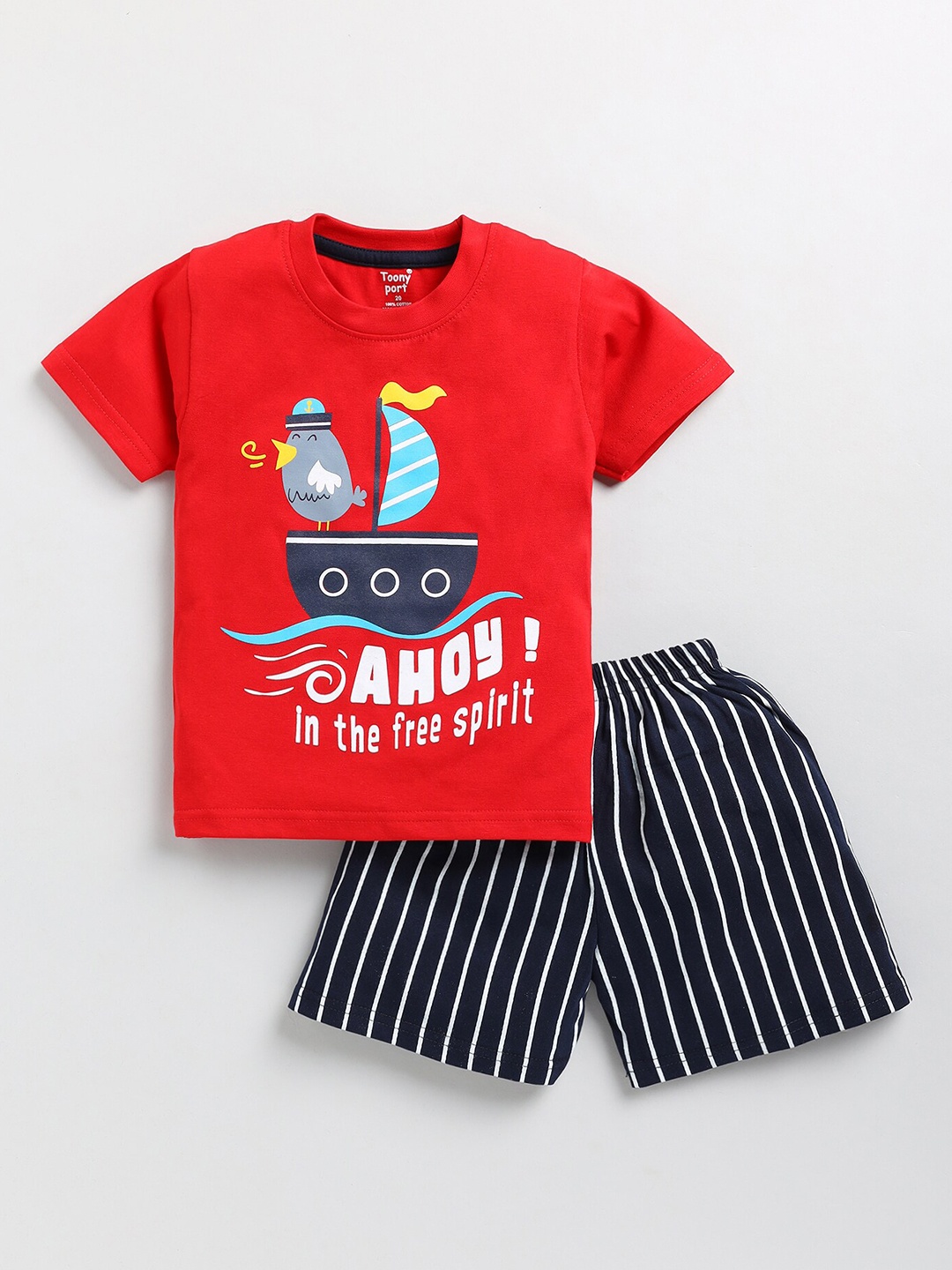 

Toonyport Boys Pure Cotton Printed T-shirt with Shorts, Red